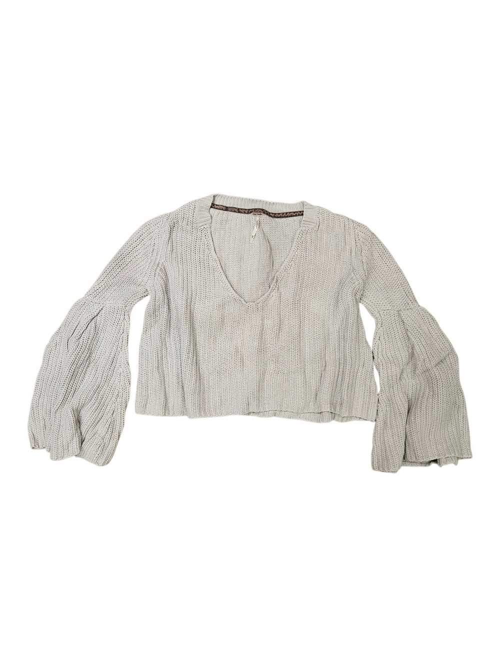 Free People Light Gray V-Neck Damsel Sweater